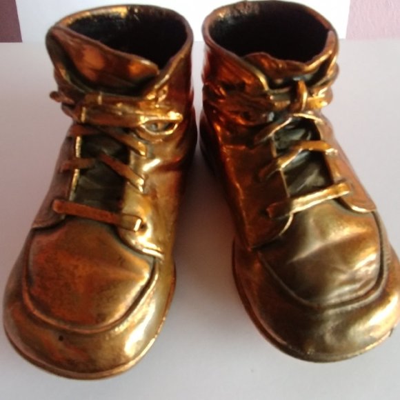 Vintage Bronze Dipped Baby Shoes Plated Metal with Laces - Picture 7 of 8